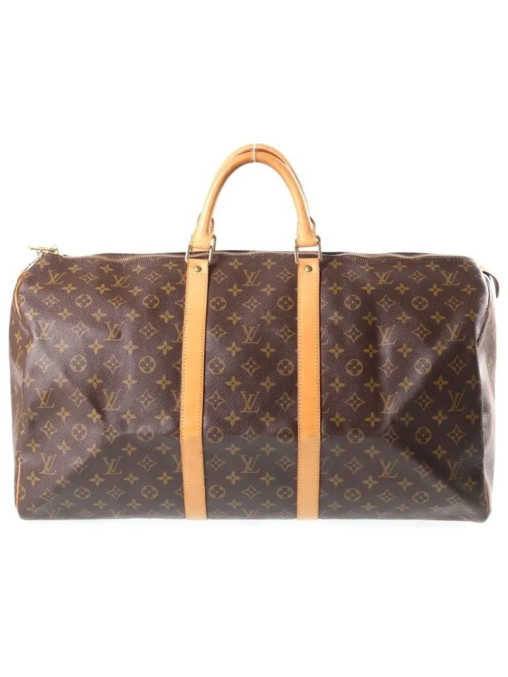 Louis Vuitton Monogram Keepall 55 Boston Bag Brown Leather